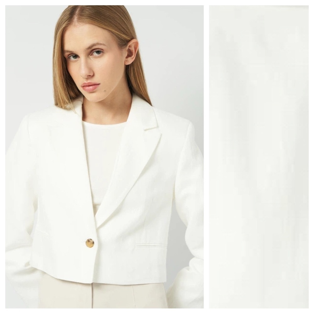 NWT. Zara White Linen/Blend Short Blazer. Size S.